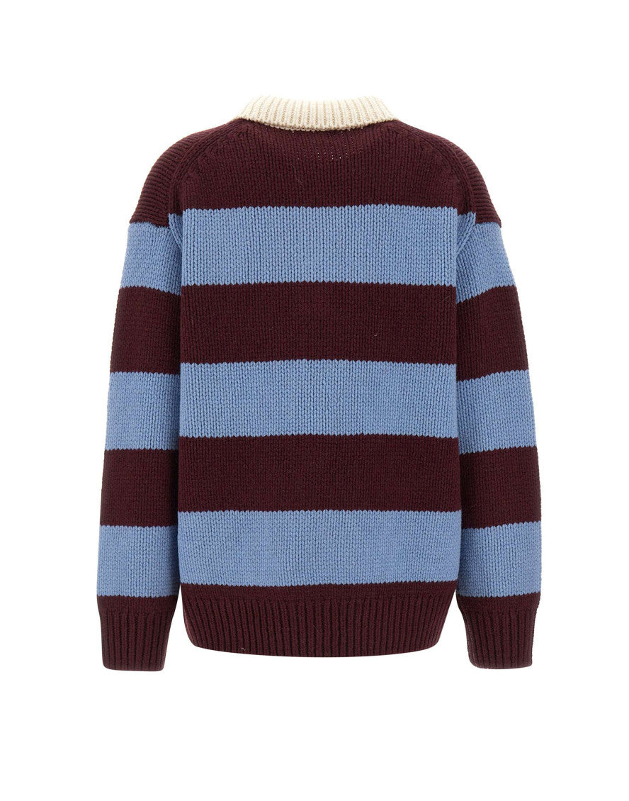 Multicolor Stripes Shirt Collar Sweater 2