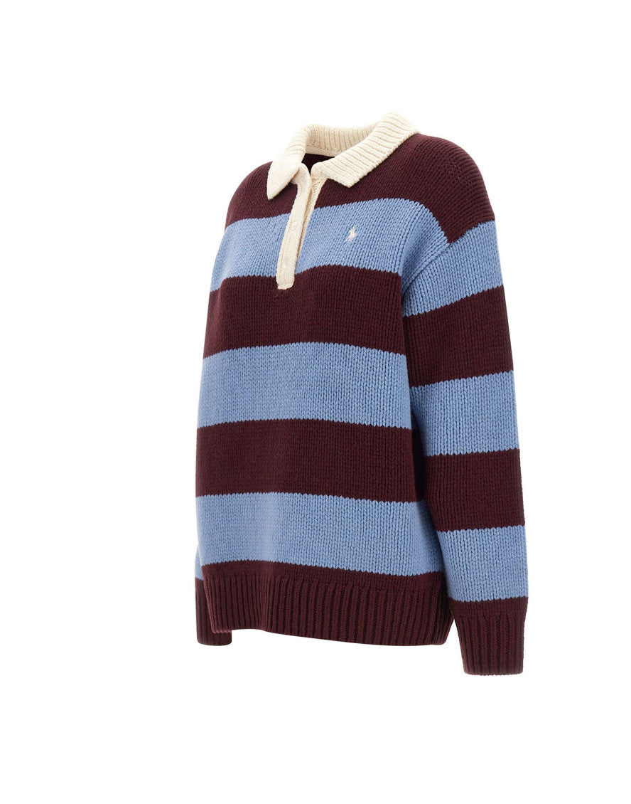 Multicolor Stripes Shirt Collar Sweater 3