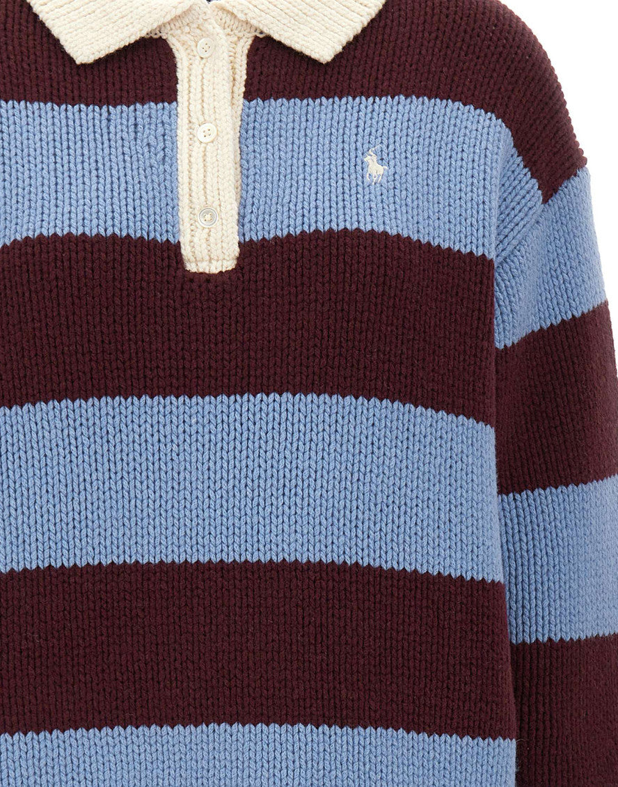 Multicolor Stripes Shirt Collar Sweater 5