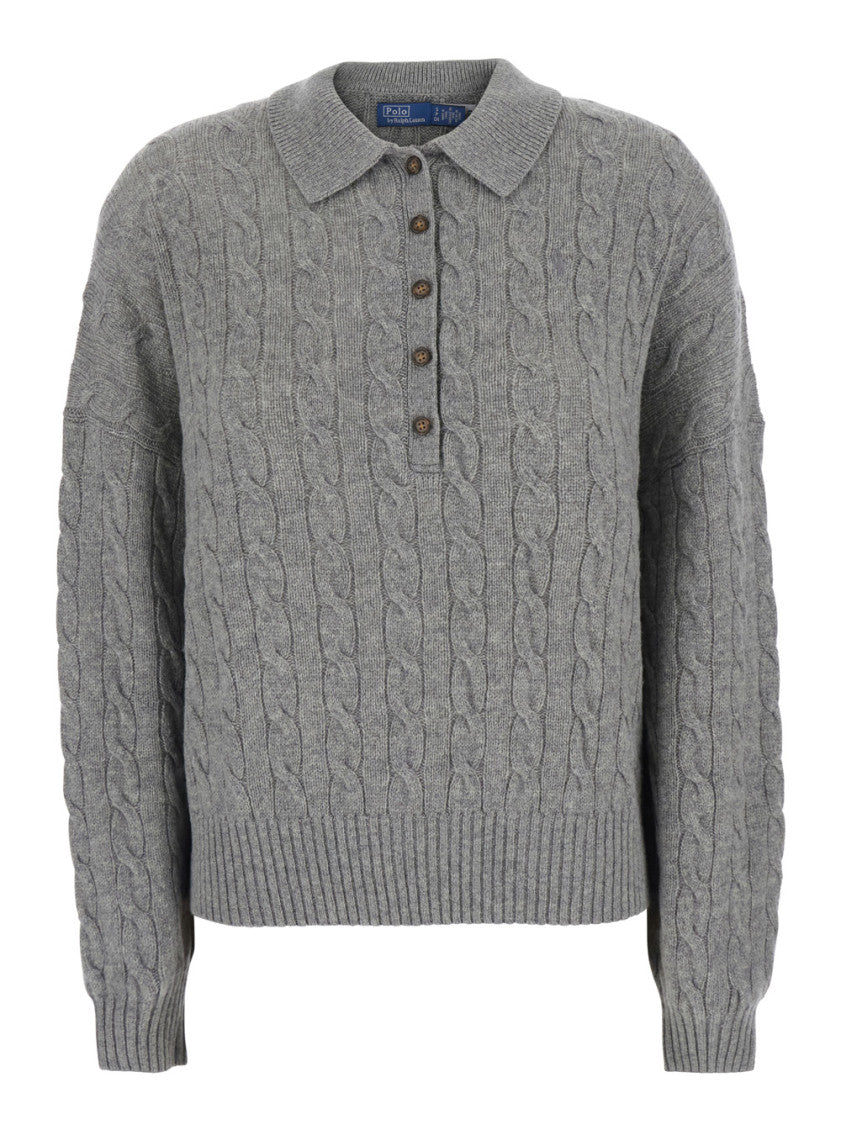 Grey Knitted Shirt Collar Sweater 1