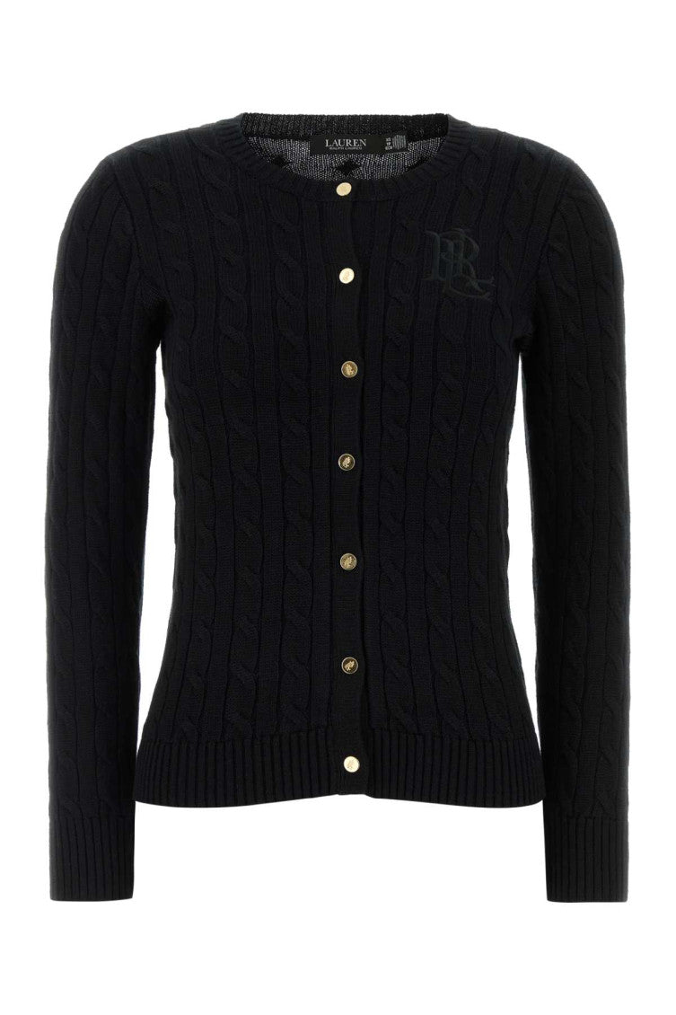 Black Knitted Crew Neck Cardigan 1