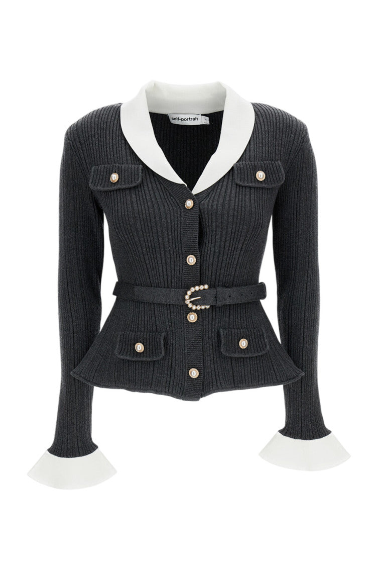 Black Shawl Neck Belted Cardigan 1