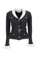 Black Shawl Neck Belted Cardigan 1