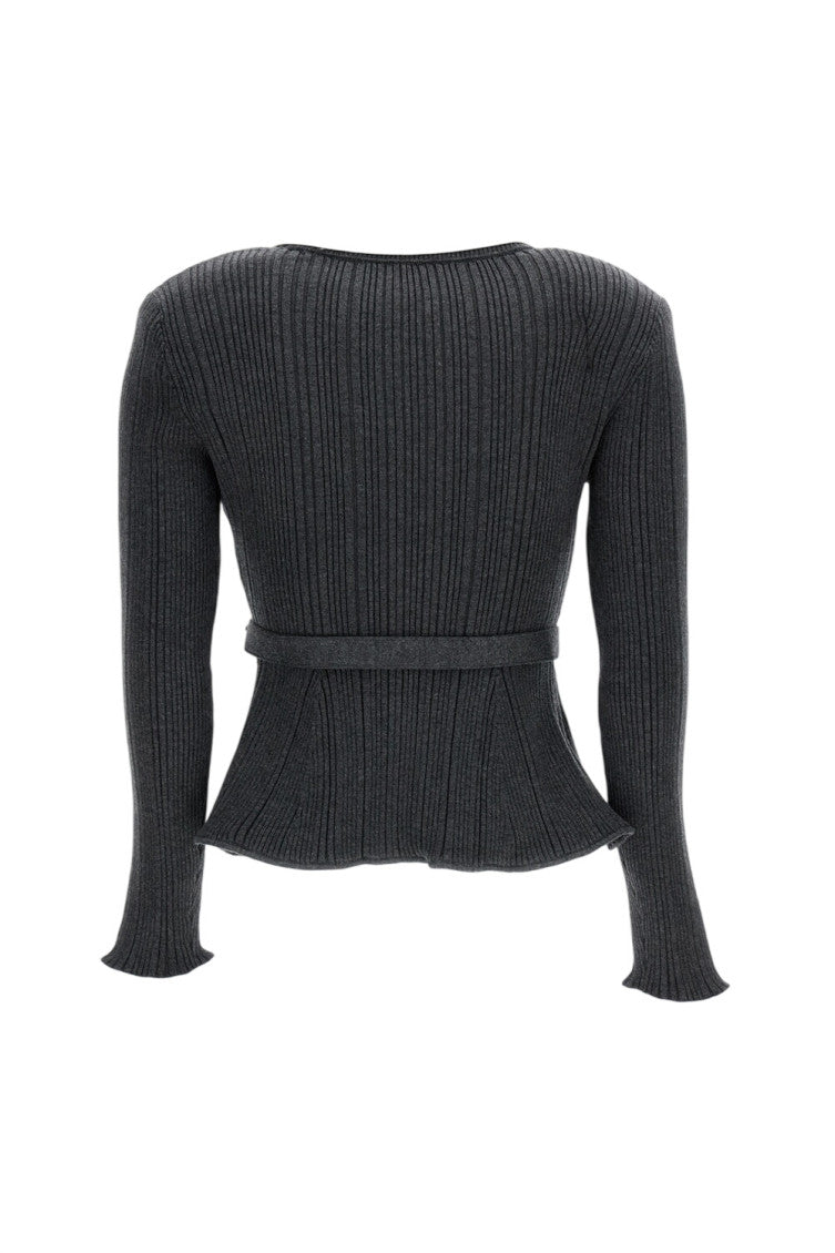 Black Shawl Neck Belted Cardigan 2