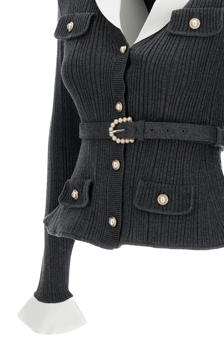 Black Shawl Neck Belted Cardigan 3