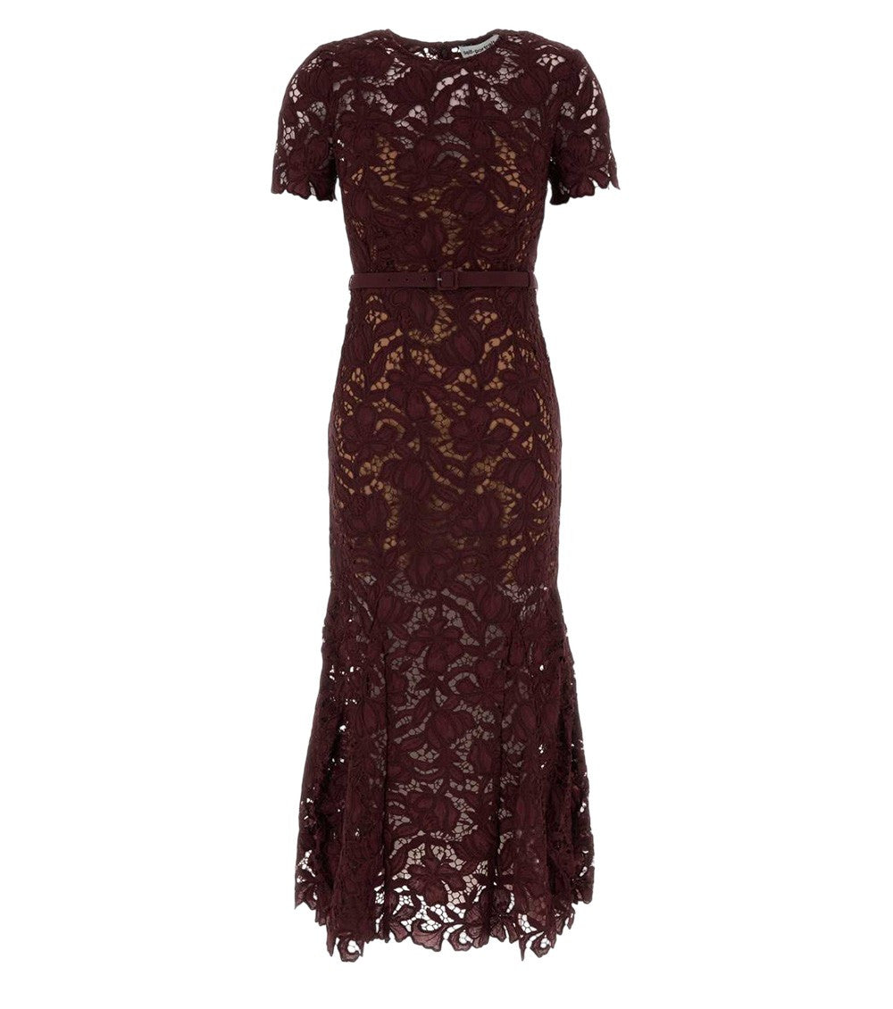 Red Lace Round Neck Midi Dress 1