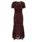 Red Lace Round Neck Midi Dress 1