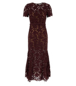 Red Lace Round Neck Midi Dress 1