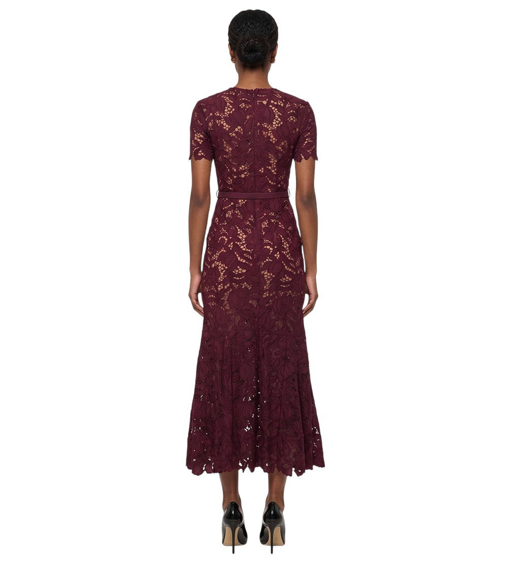 Red Lace Round Neck Midi Dress 3