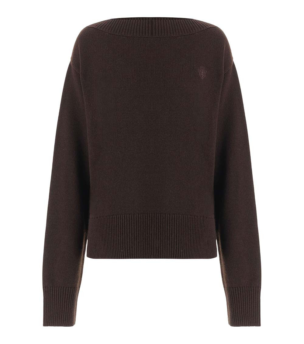 Dark Brown Boat Neck Sweater 1