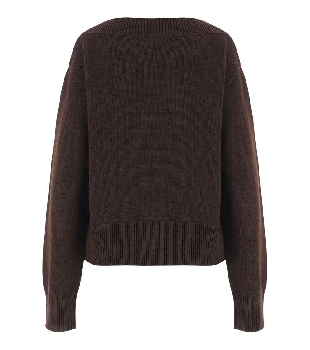 Dark Brown Boat Neck Sweater 2