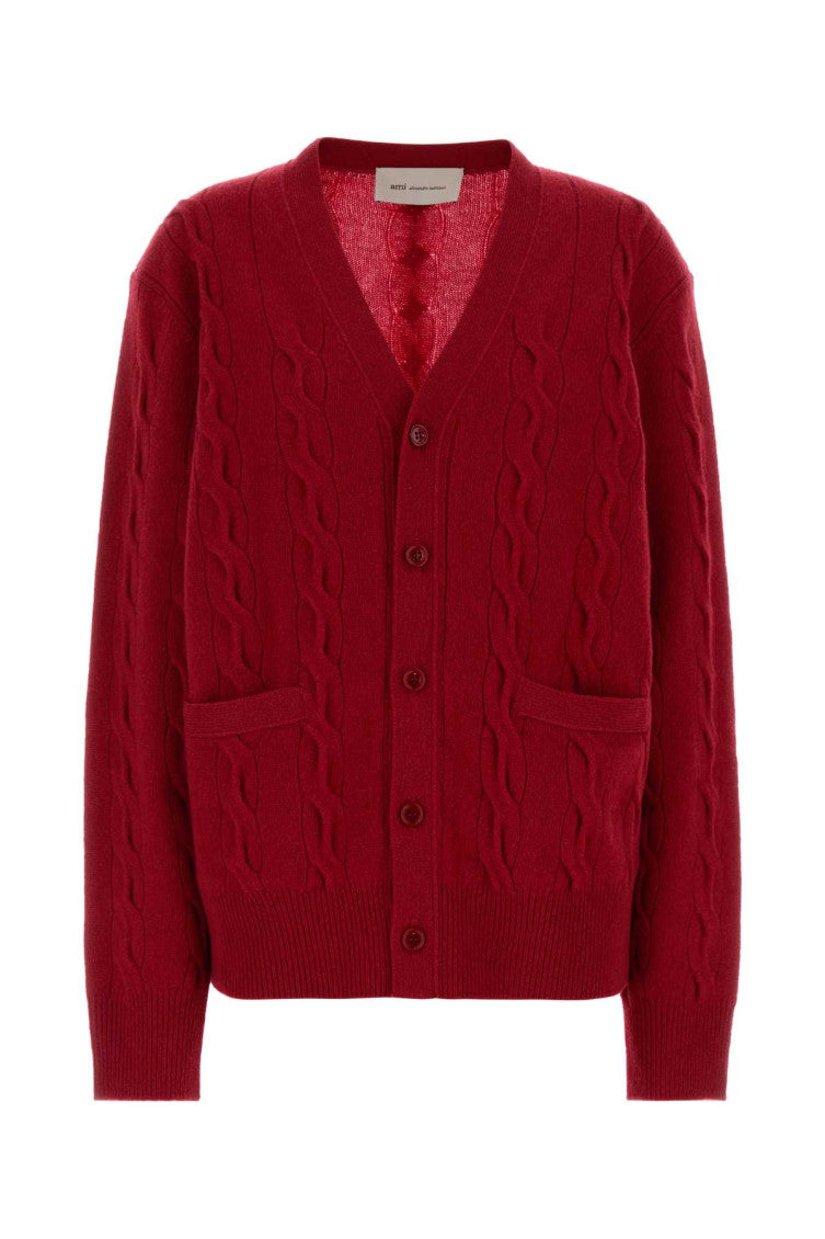 Red V Neck Cardigan 1