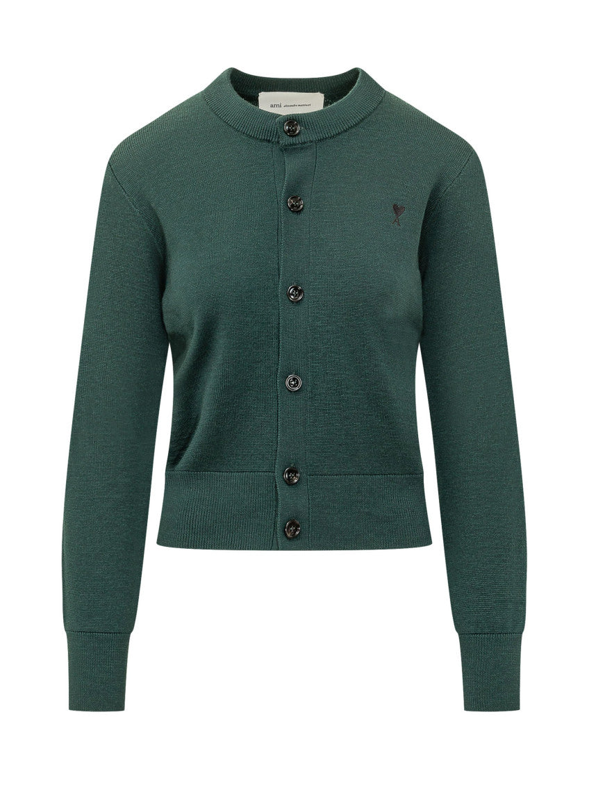 Green Crew Neck Cardigan 1