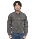 Dark Grey Solid Denim Jacket 1