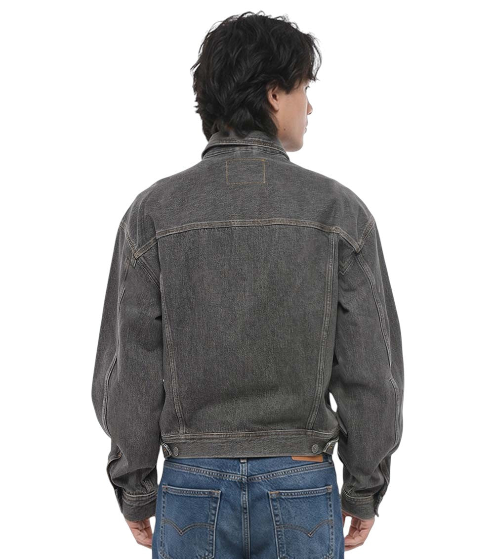 Dark Grey Solid Denim Jacket 2