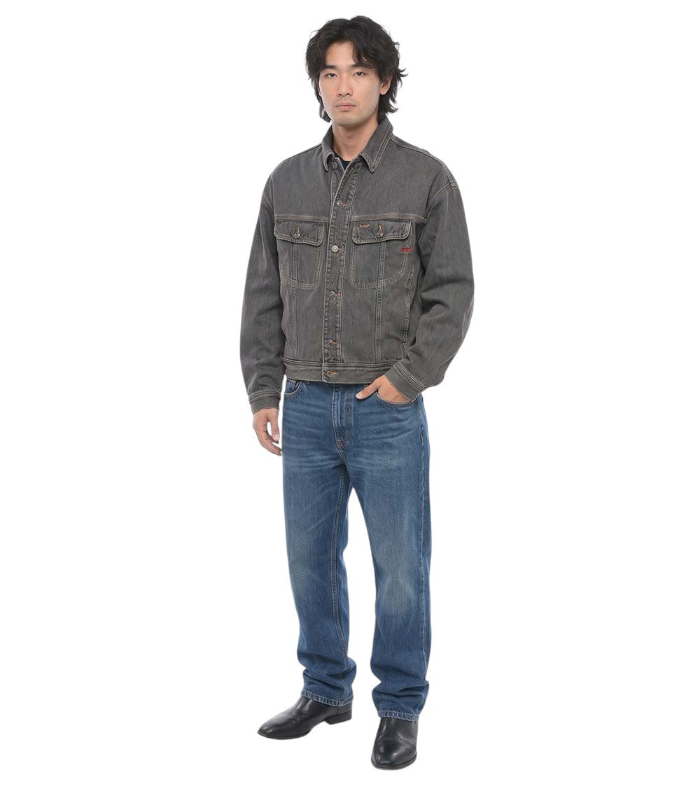 Dark Grey Solid Denim Jacket 3