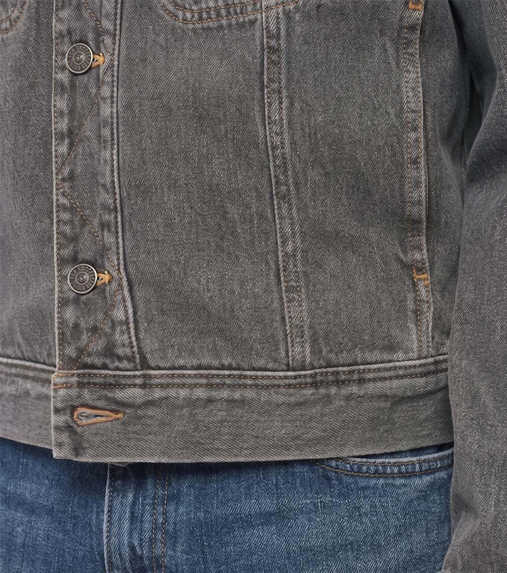 Dark Grey Solid Denim Jacket 4