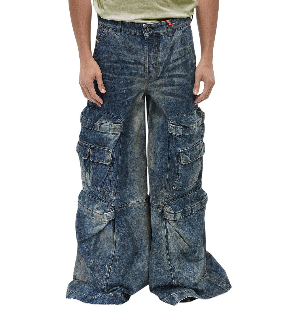Blue Loose Cargo Jeans 1