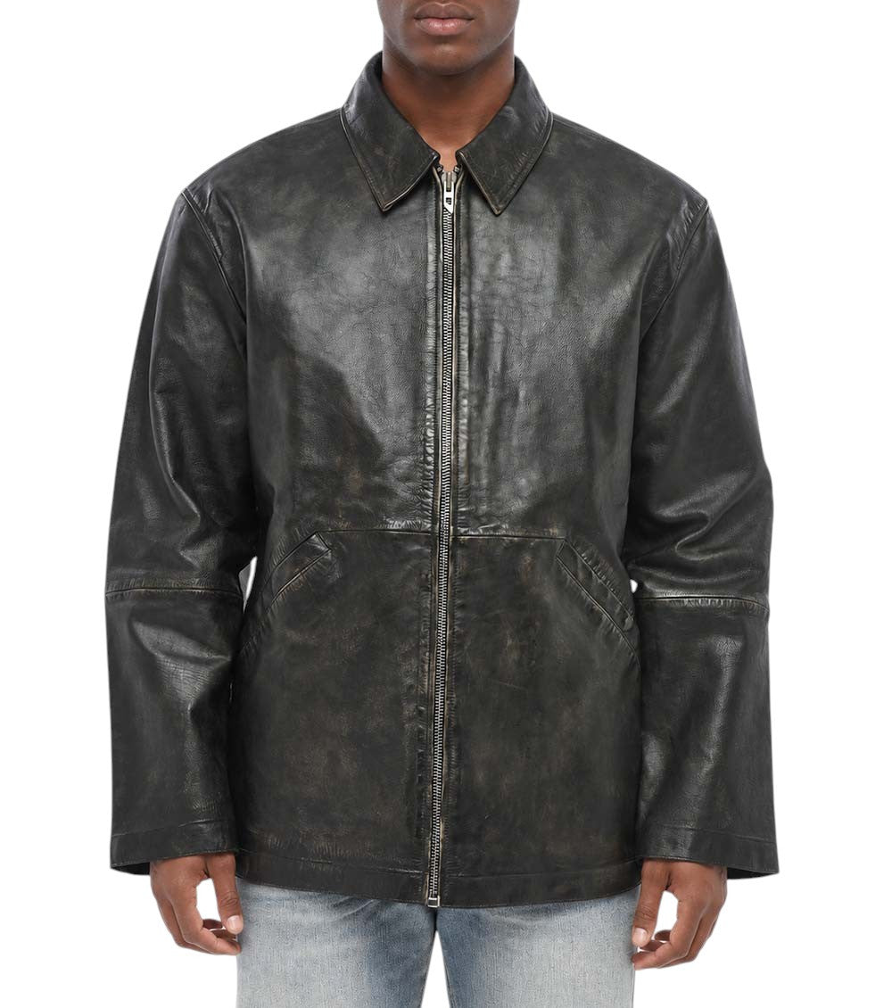 Black Distressed Leather Jacket 1