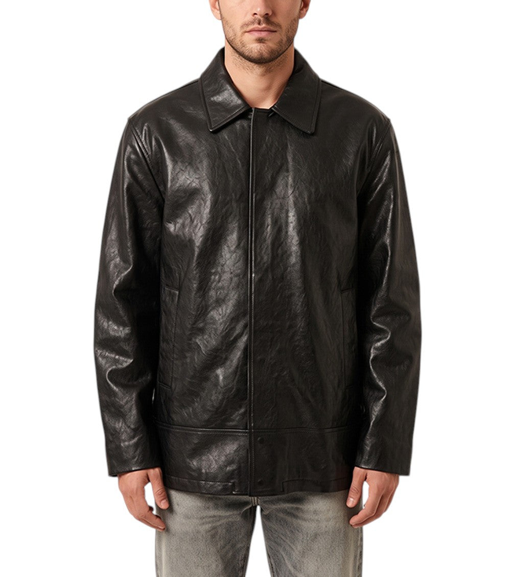 Black Solid Leather Jacket 1