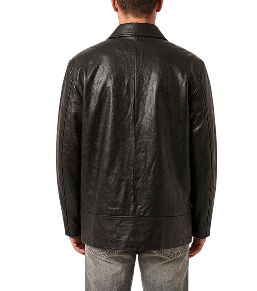 Black Solid Leather Jacket 2