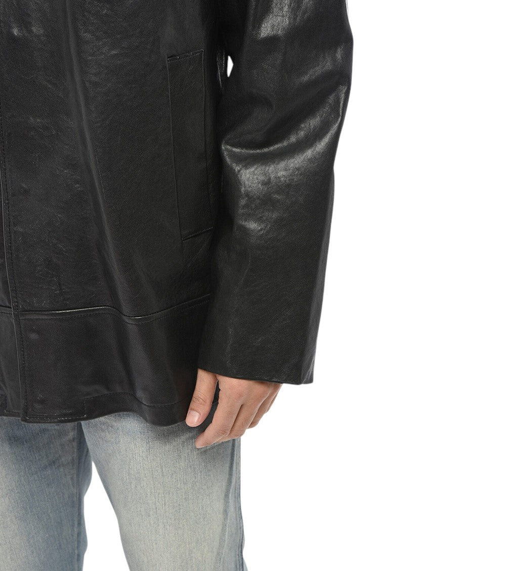 Black Solid Leather Jacket 3