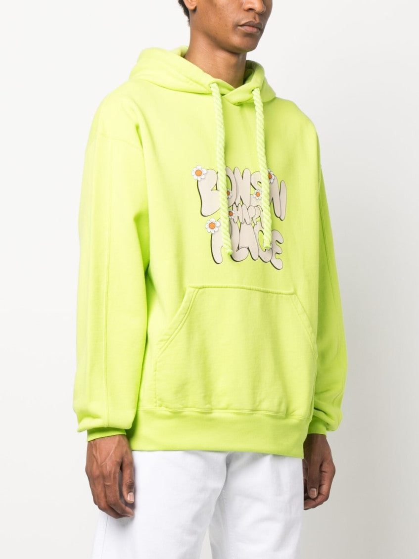 Neon Green Printed Cotton Hoodie 2