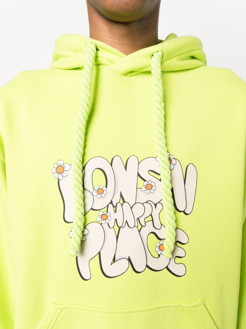 Neon Green Printed Cotton Hoodie 4