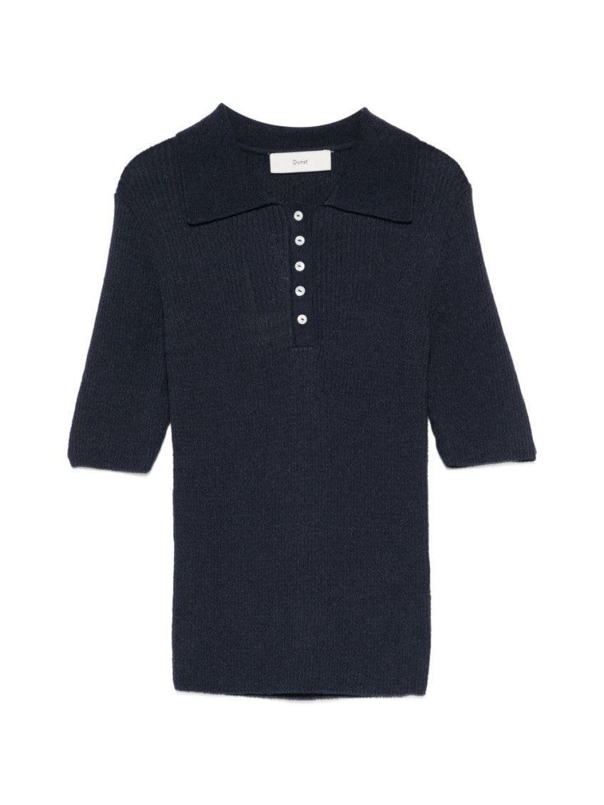Blue Ribbed Knitting Polo 1