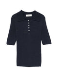 Blue Ribbed Knitting Polo 1