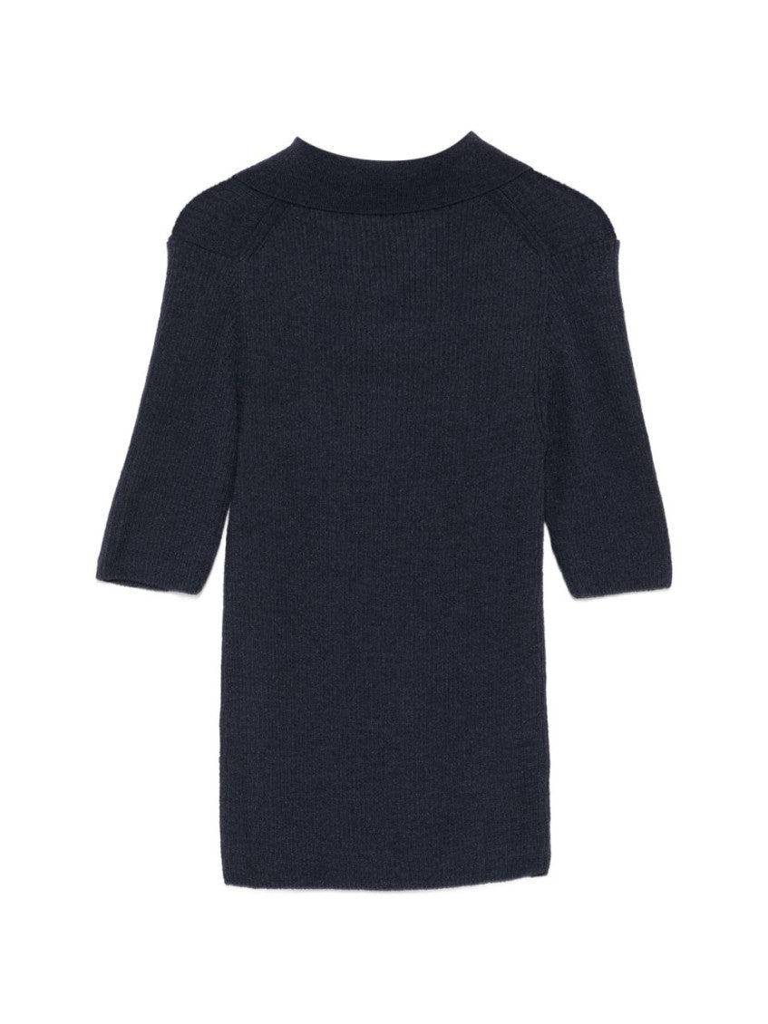 Blue Ribbed Knitting Polo 2