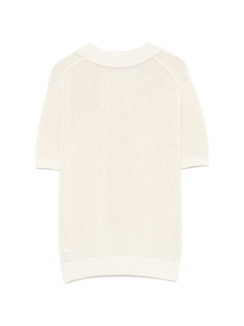 White Open Knit Polo 2