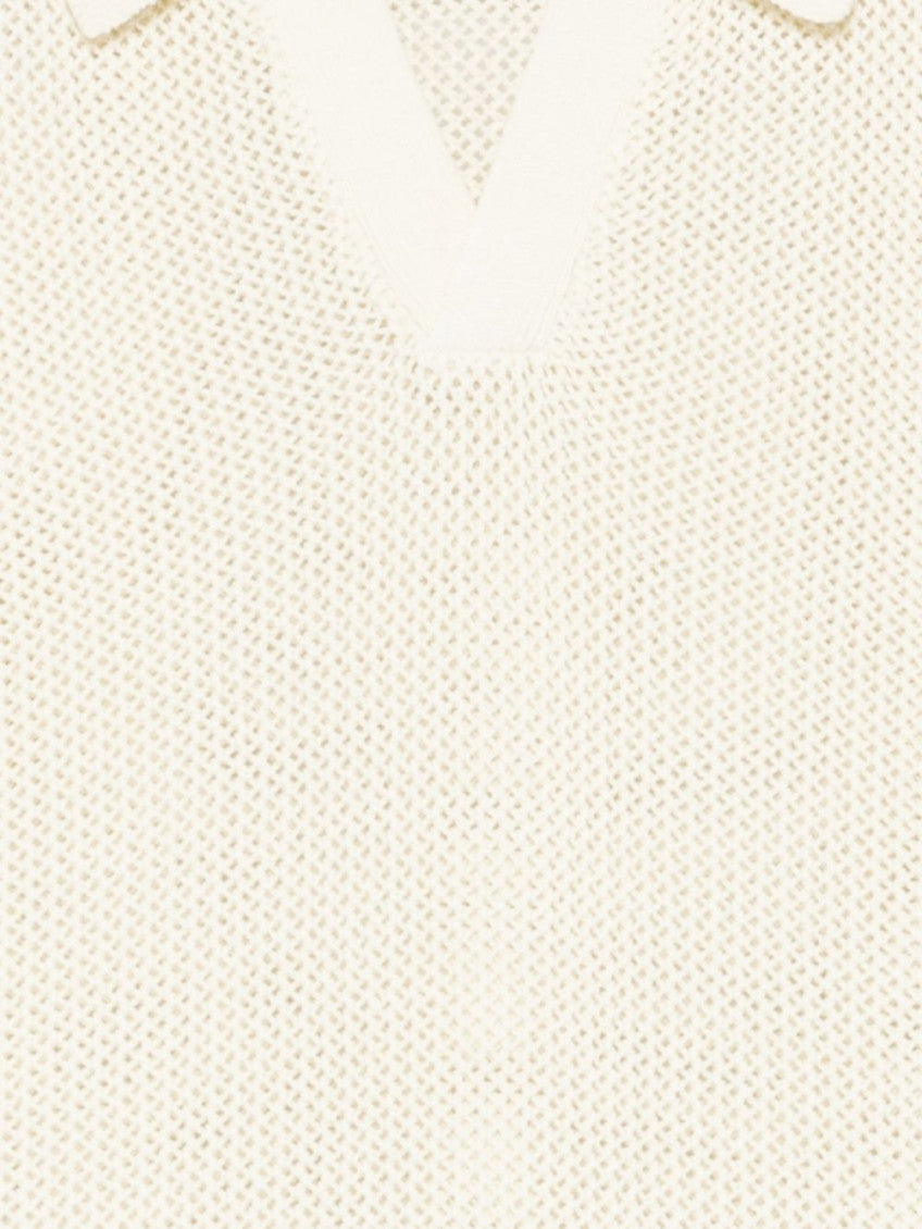 White Open Knit Polo 3
