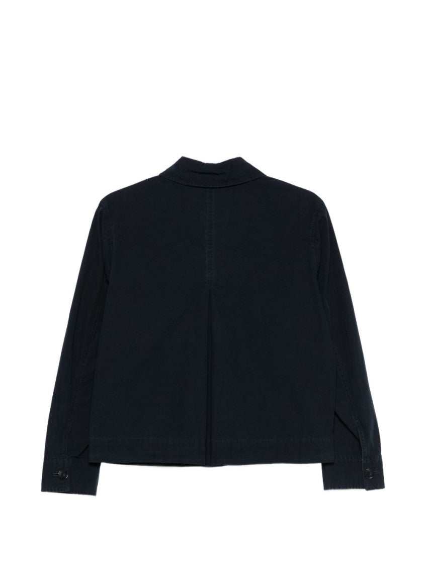 Navy Blue Solid Shirt Collar Jacket 3