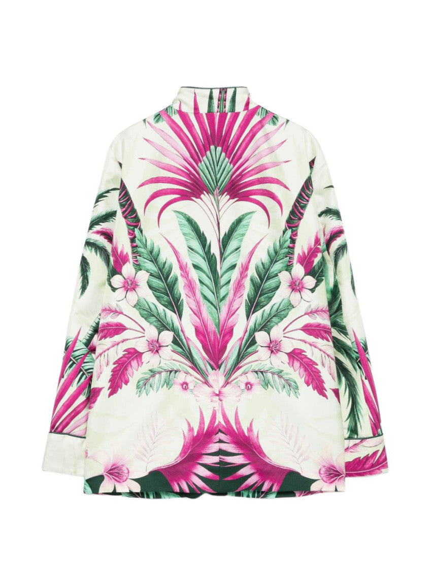 Green Floral Mandarin Collar Blazer 2