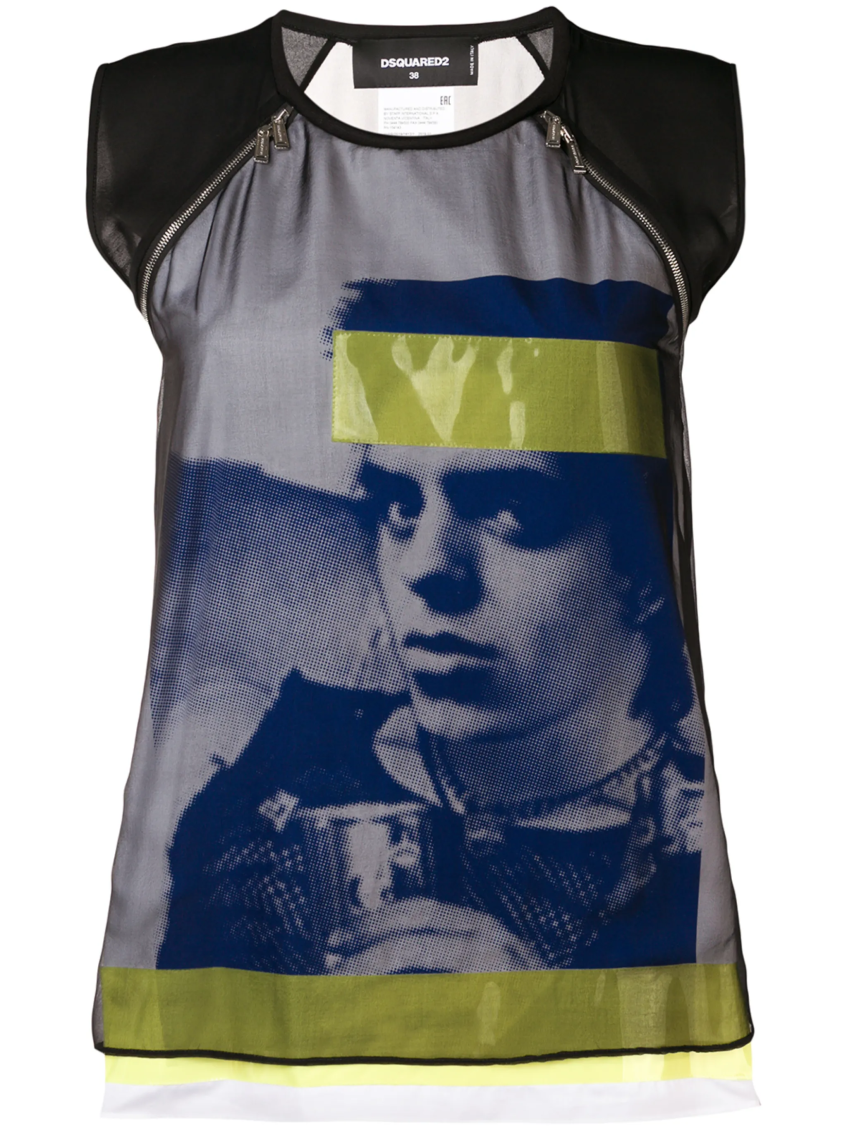 Black Graphic Crew Neck Top 1