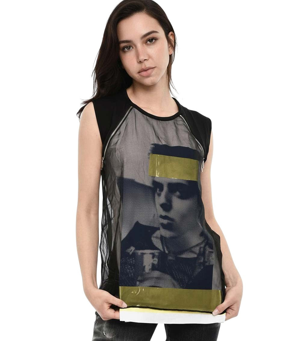 Black Graphic Crew Neck Top 2
