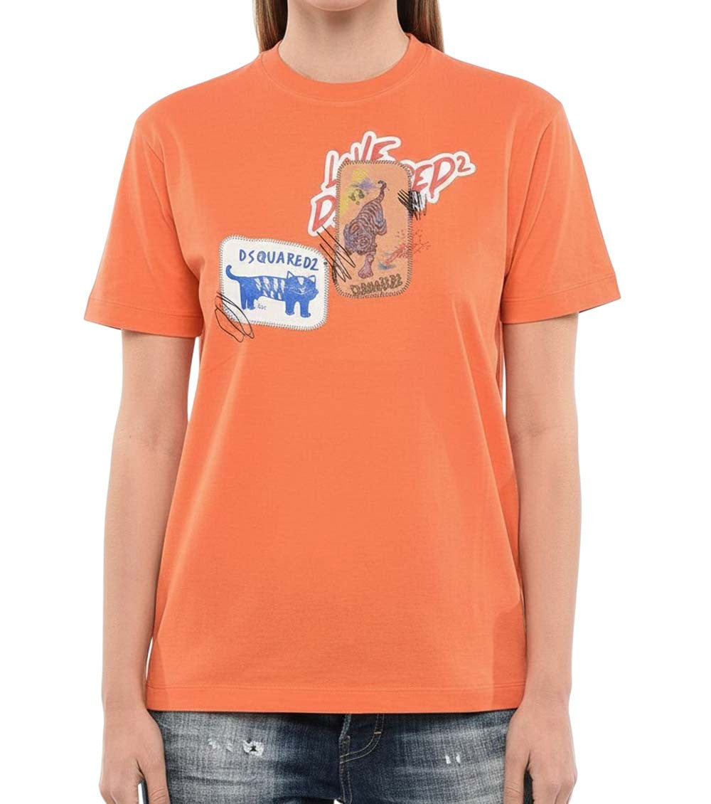 Orange Graphic Crew Neck T-Shirt 1
