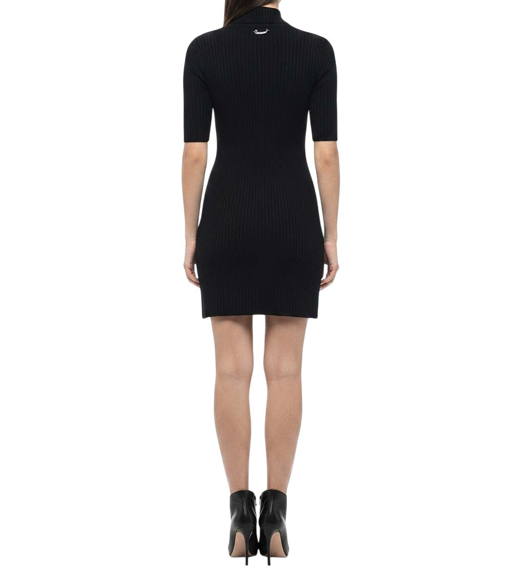 Black Knitted Mock Collar Mini Dress 2