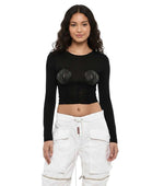 Black Embellished Crew Neck Top 1