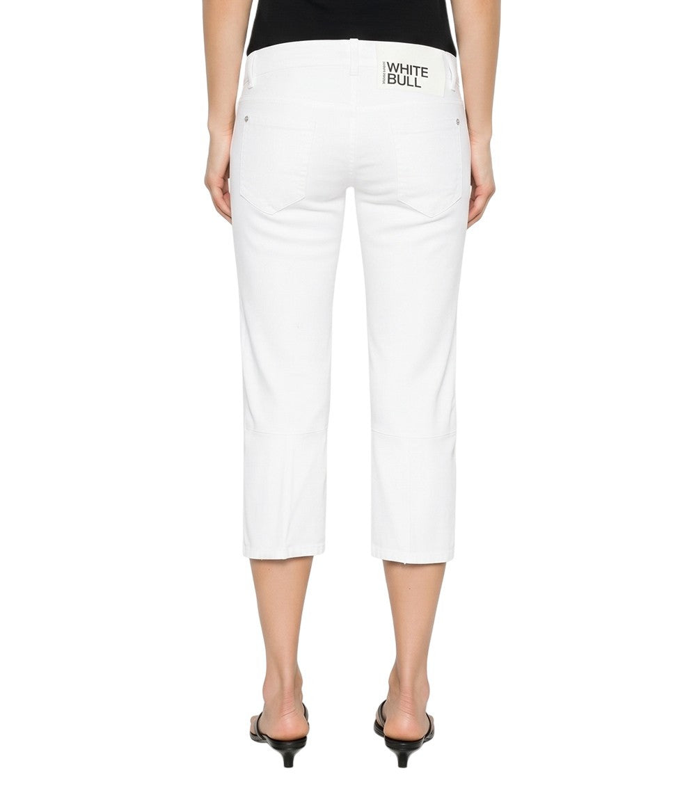 White Straight Mid Rise Jeans 3