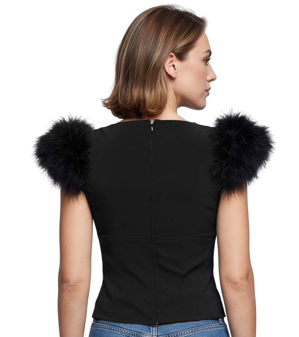Black Embellished V Neck Top 2