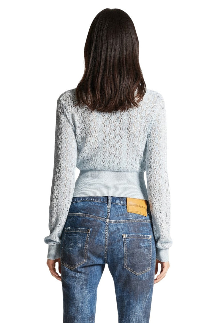 Sky Blue Knitted V Neck Cardigan 2