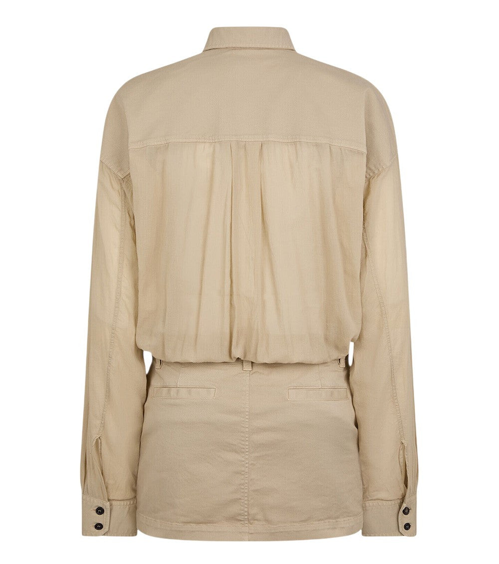 Beige Embroidered Shirt Collar Mini Dress 2