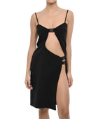 Black V Neck Knee Length Dress 1