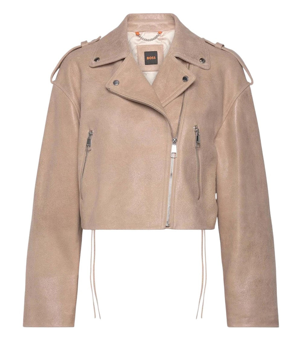 Beige Solid Notched Lapel Jacket 1