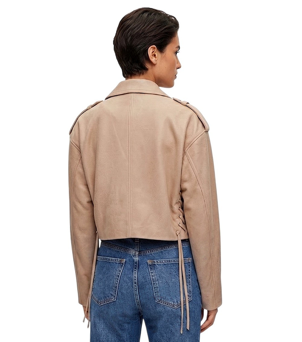 Beige Solid Notched Lapel Jacket 2