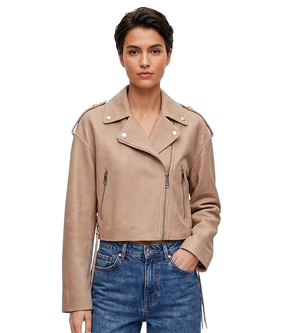 Beige Solid Notched Lapel Jacket 3