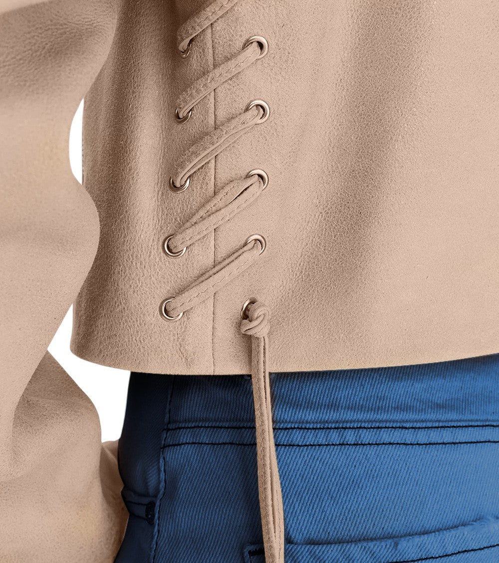 Beige Solid Notched Lapel Jacket 4