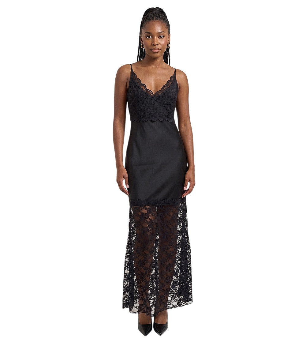 Black Lace V Neck Maxi Dress 1